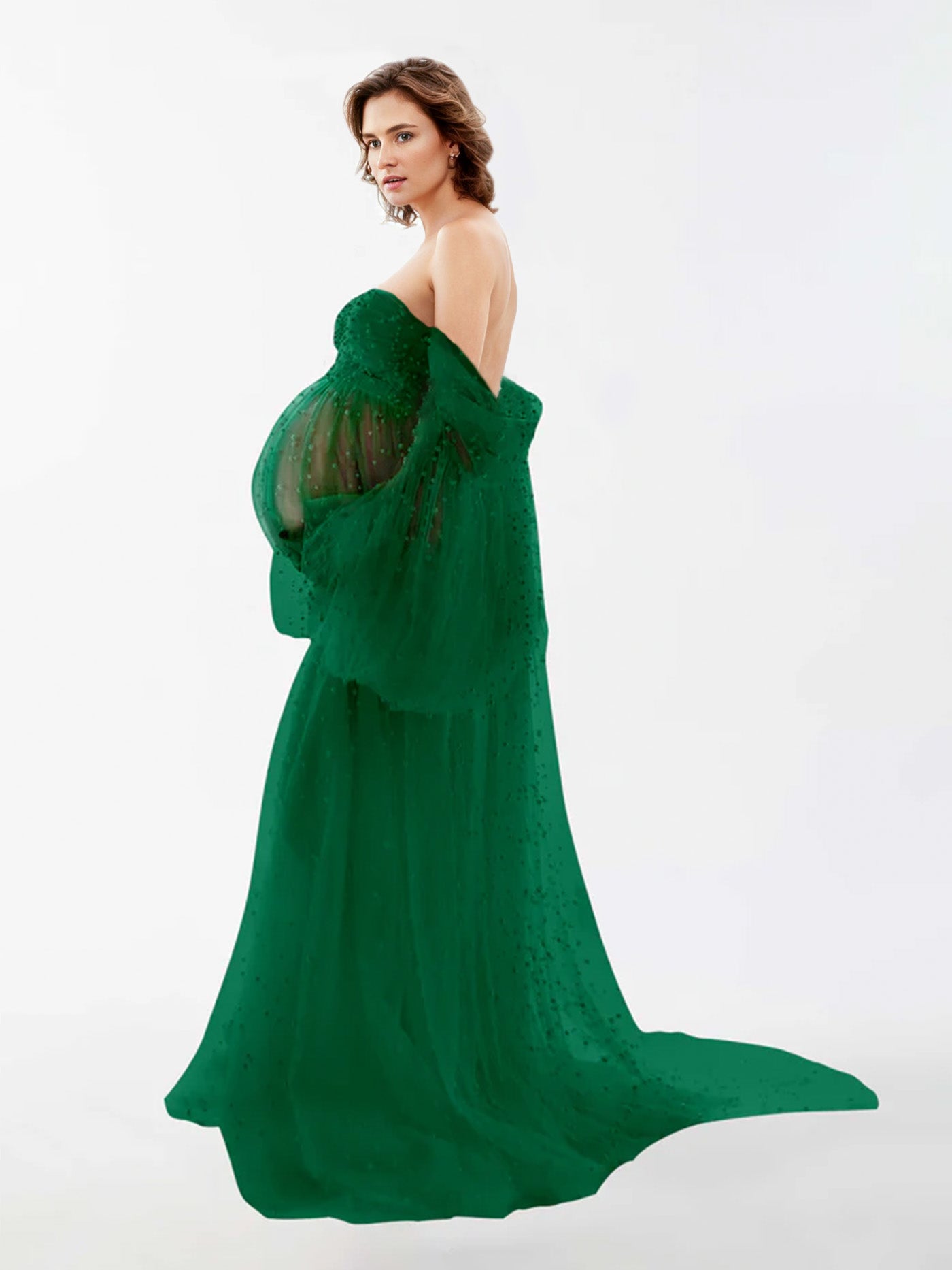 Off The Shoulder Pearl Tulle Robe for Maternity Photography RB1