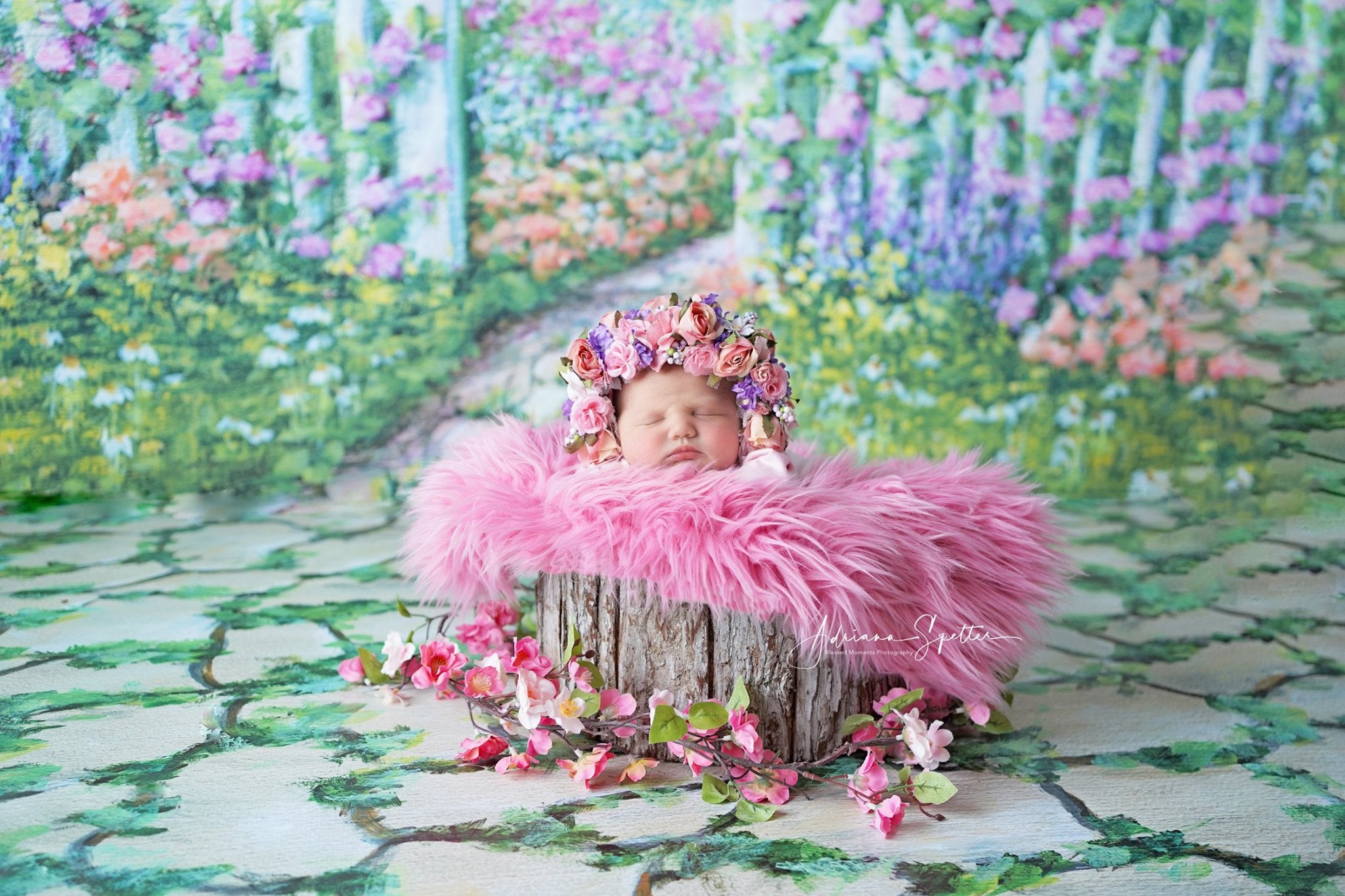 Newborn Backdrop Floral Garden White Fence Kids Photo Backdrop MRR10-20