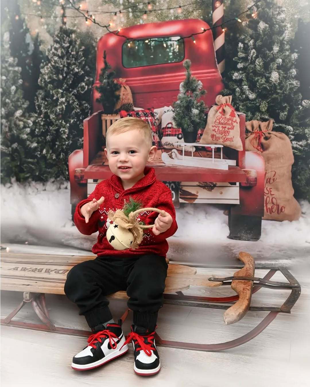 Red Car Christmas Tree Photography Backdrop SH-960