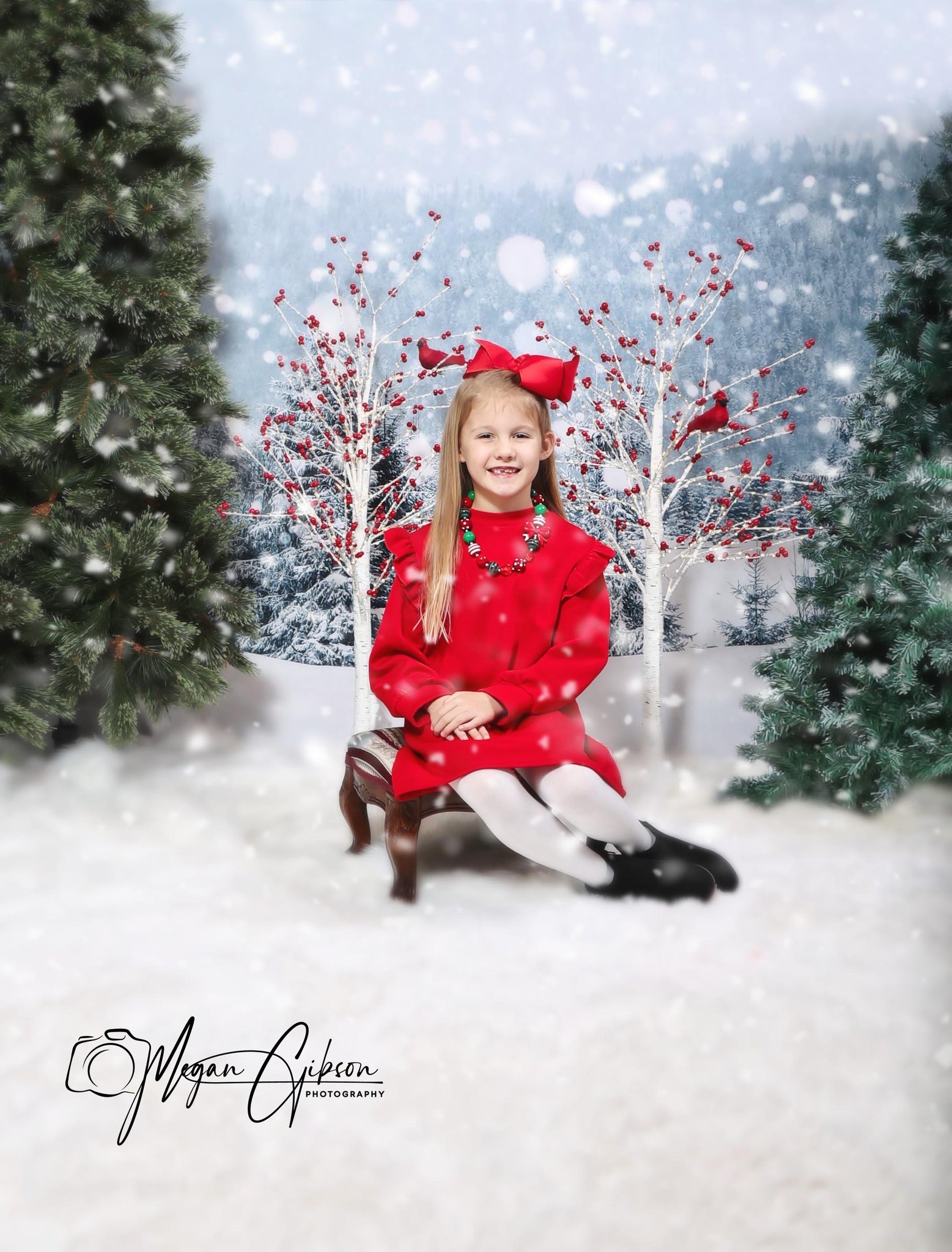 Winter Snow Christmas Tree Backdrops for Christmas GX-1074