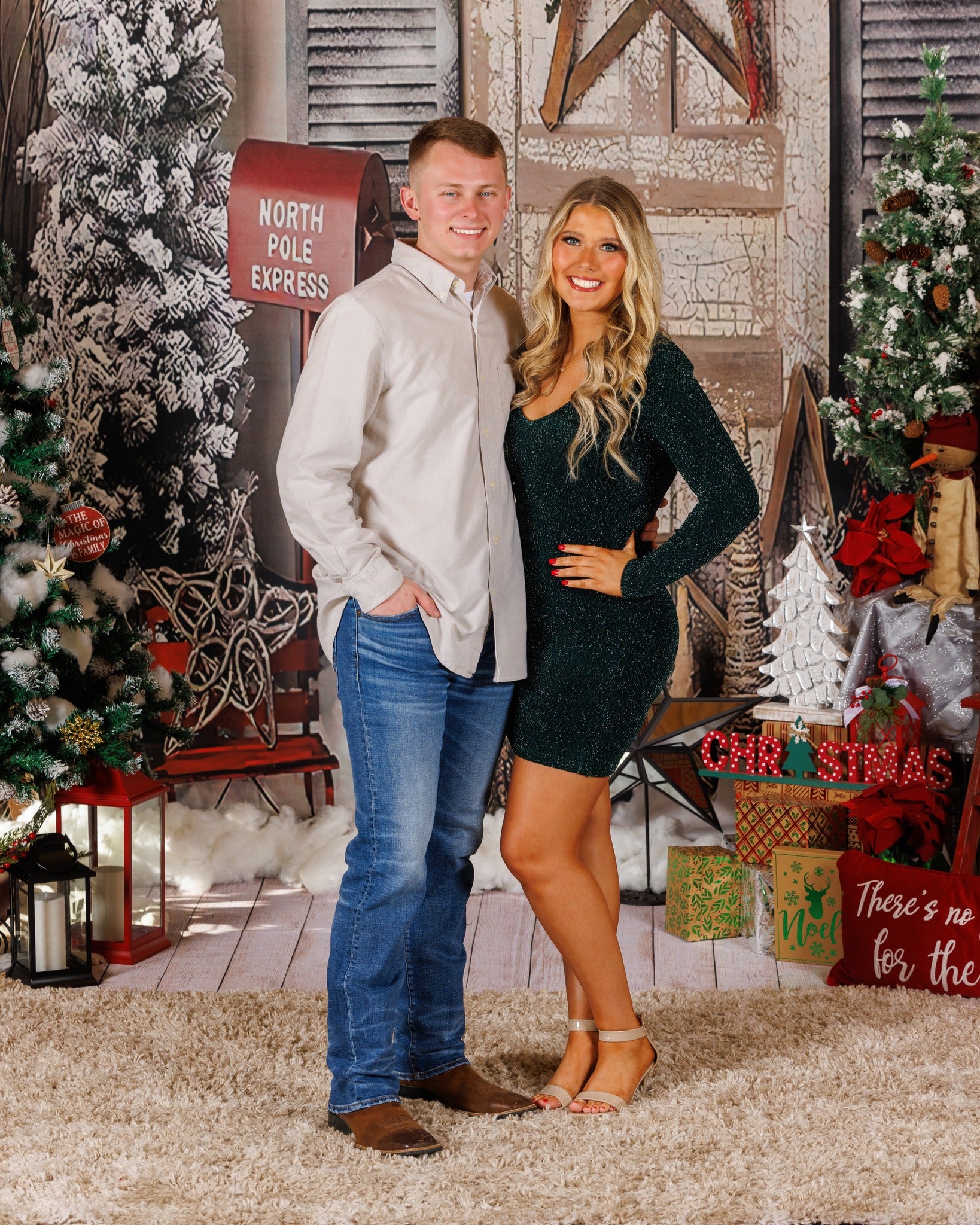 Christmas Trees Red Postbox Christmas Backdrops Decorated House Background GX-1033