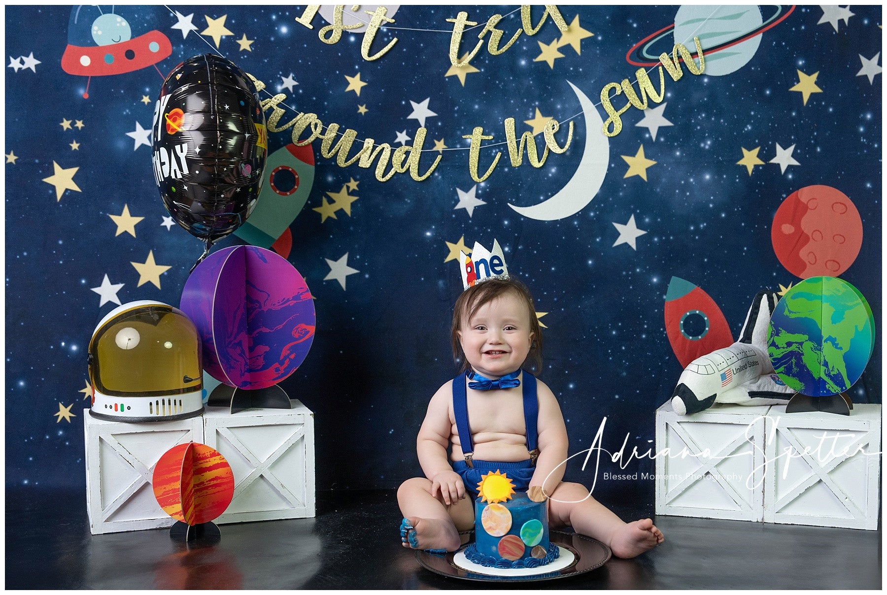 Cake Smash Backdrop Space Adventure Rocket Stars Birthday Backdrop MRR10-16
