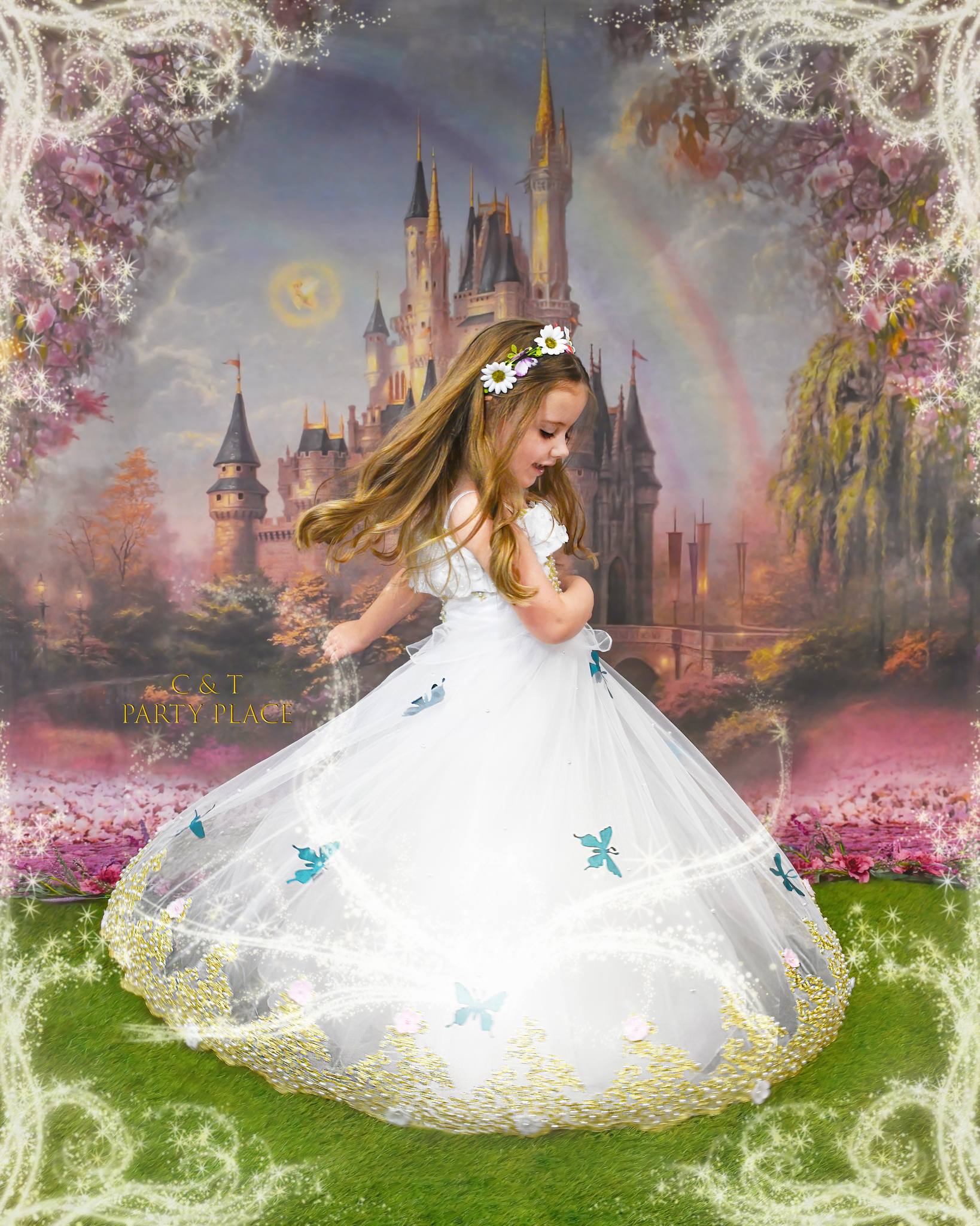 Fantastic Castle Pink Flower Backdrops for Photography S-2711