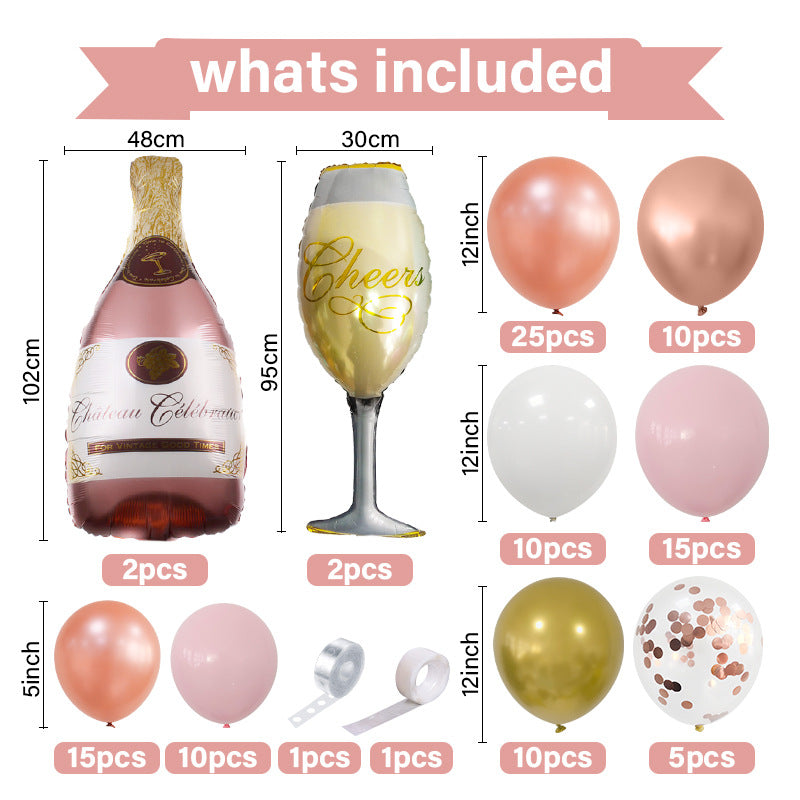 Sparkling Wine Bottle Latex Balloon Rose Gold Balloon Chain BA22