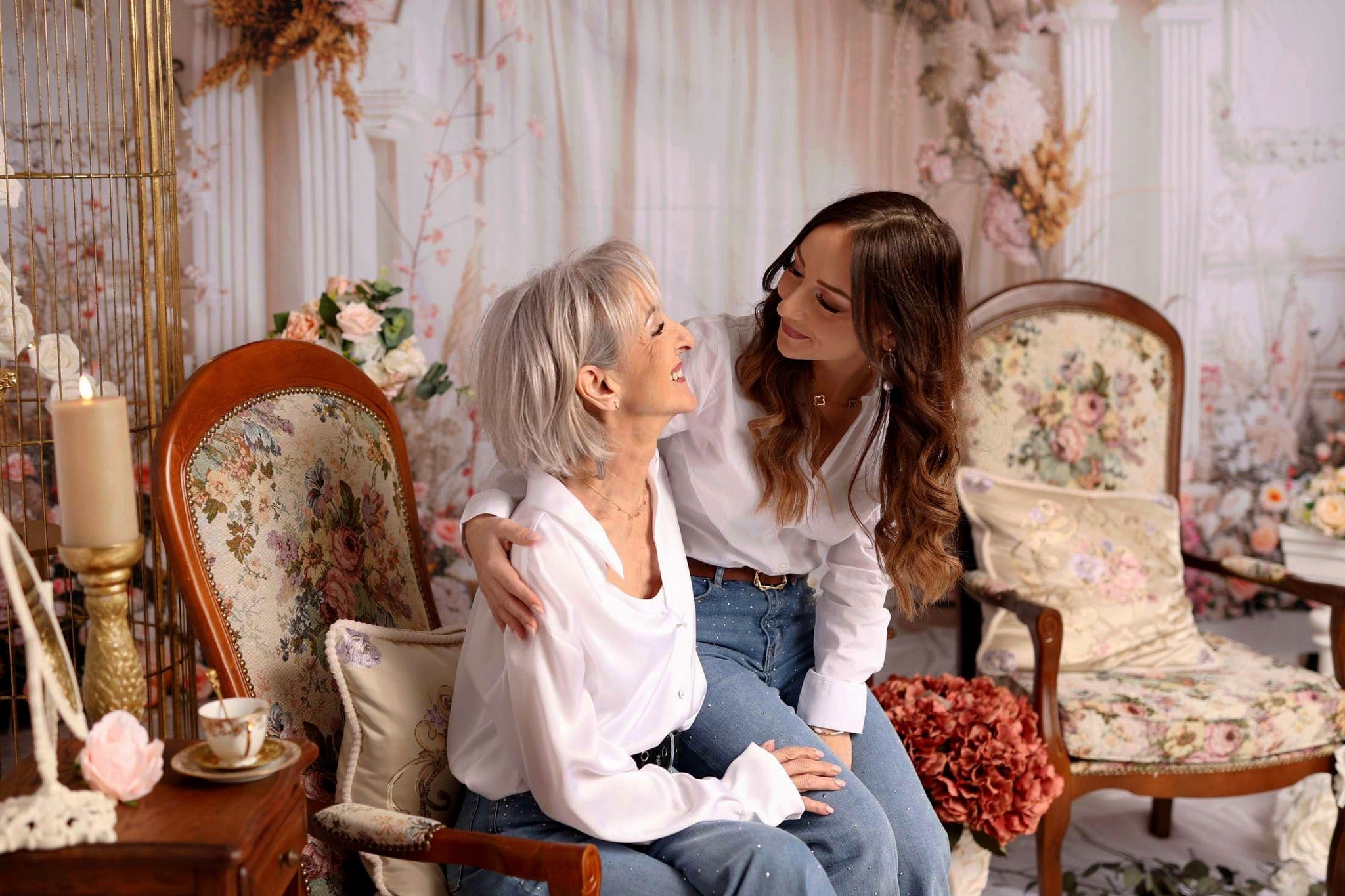 Flower Photo Backdrop Ivory Rose Arched Pillar Backdrop BRP1-357