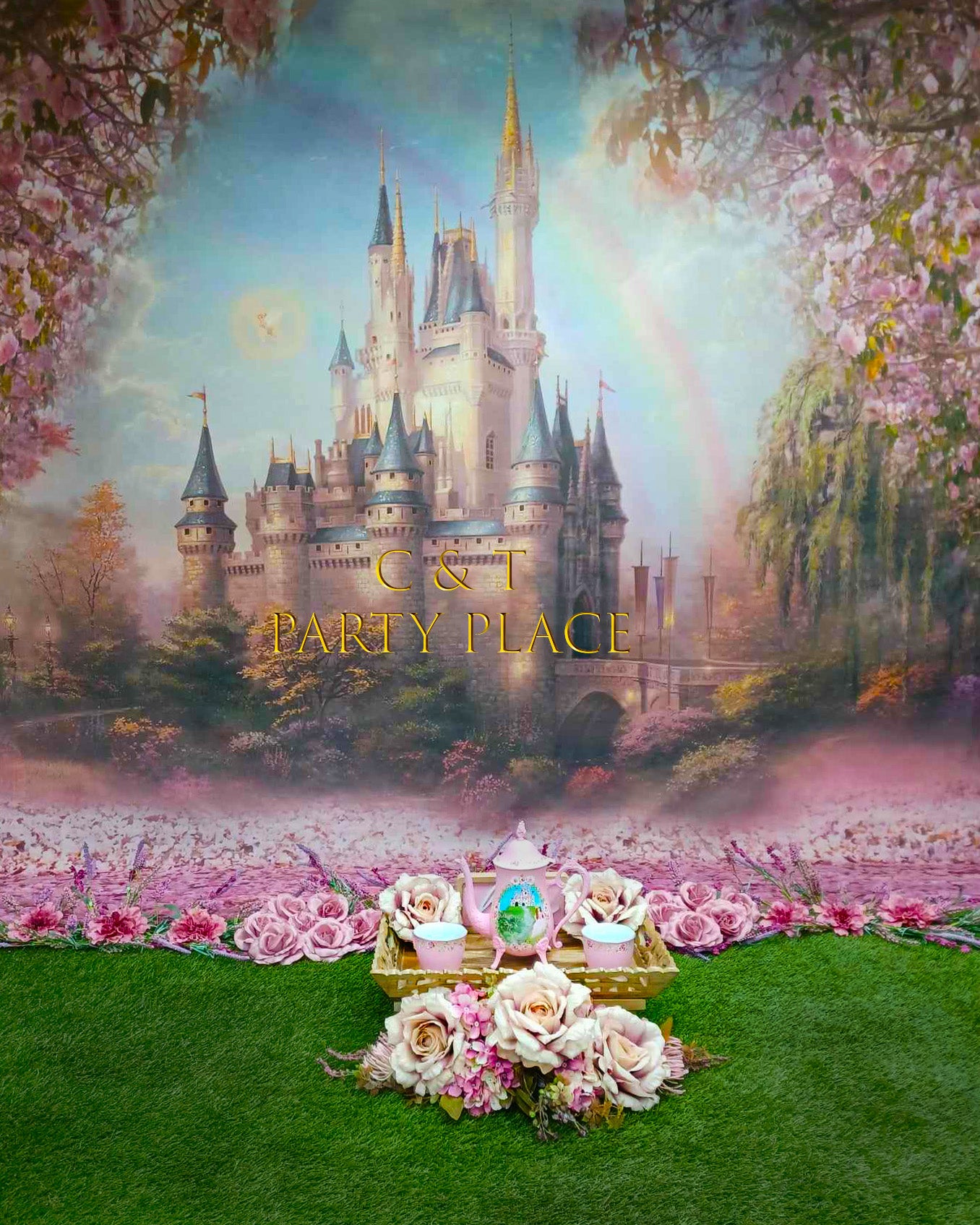 Fantastic Castle Pink Flower Backdrops for Photography S-2711
