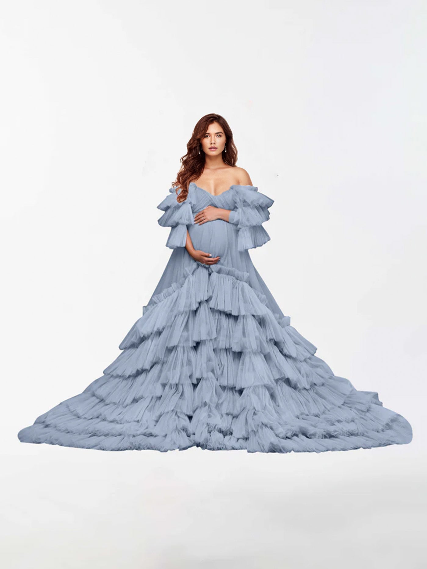 A-Line Off The Shoulder Tulle Maternity Dress for Photography RB5