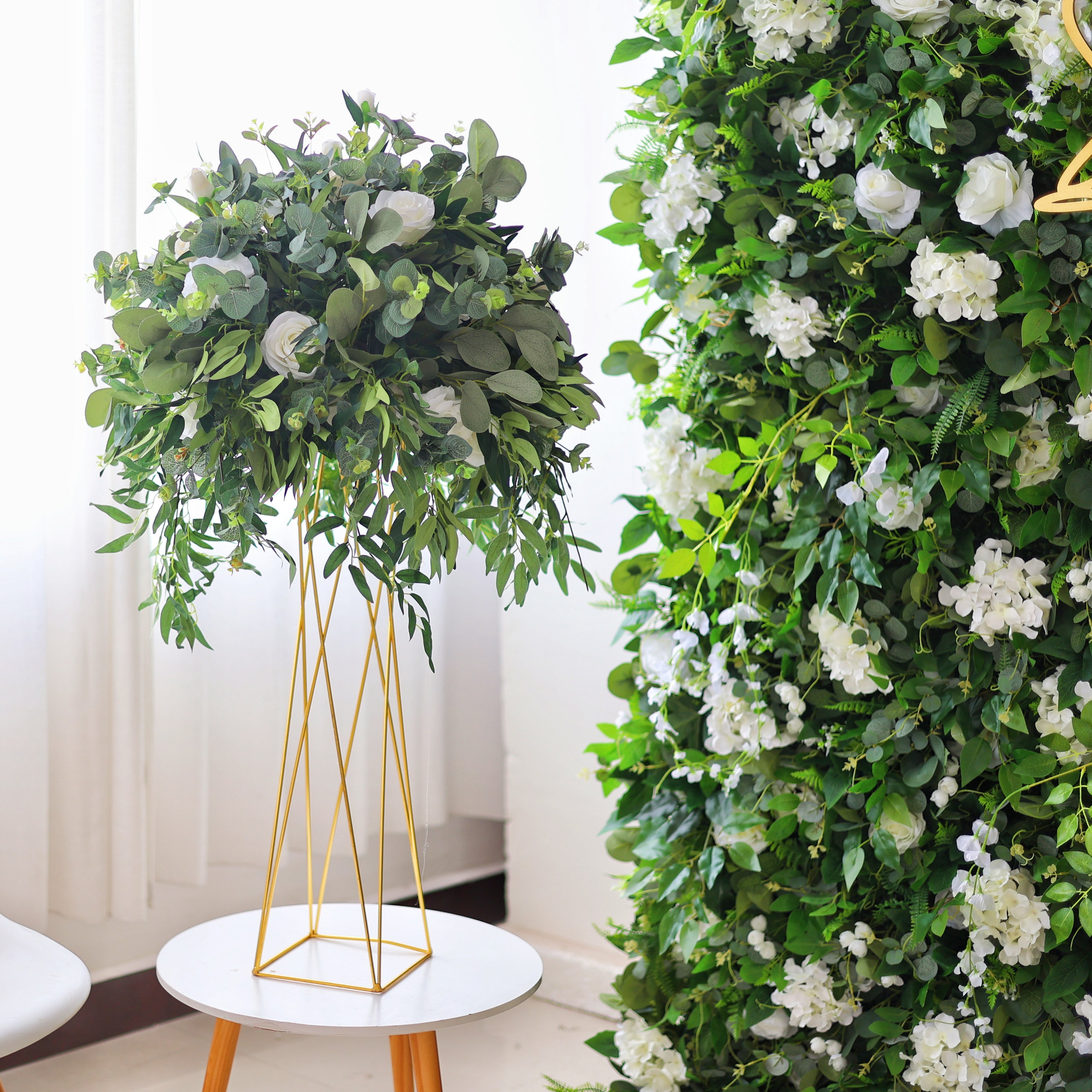 White Rose with Green Leaves Flower Centerpiece Wedding Table Decor AAFC-031