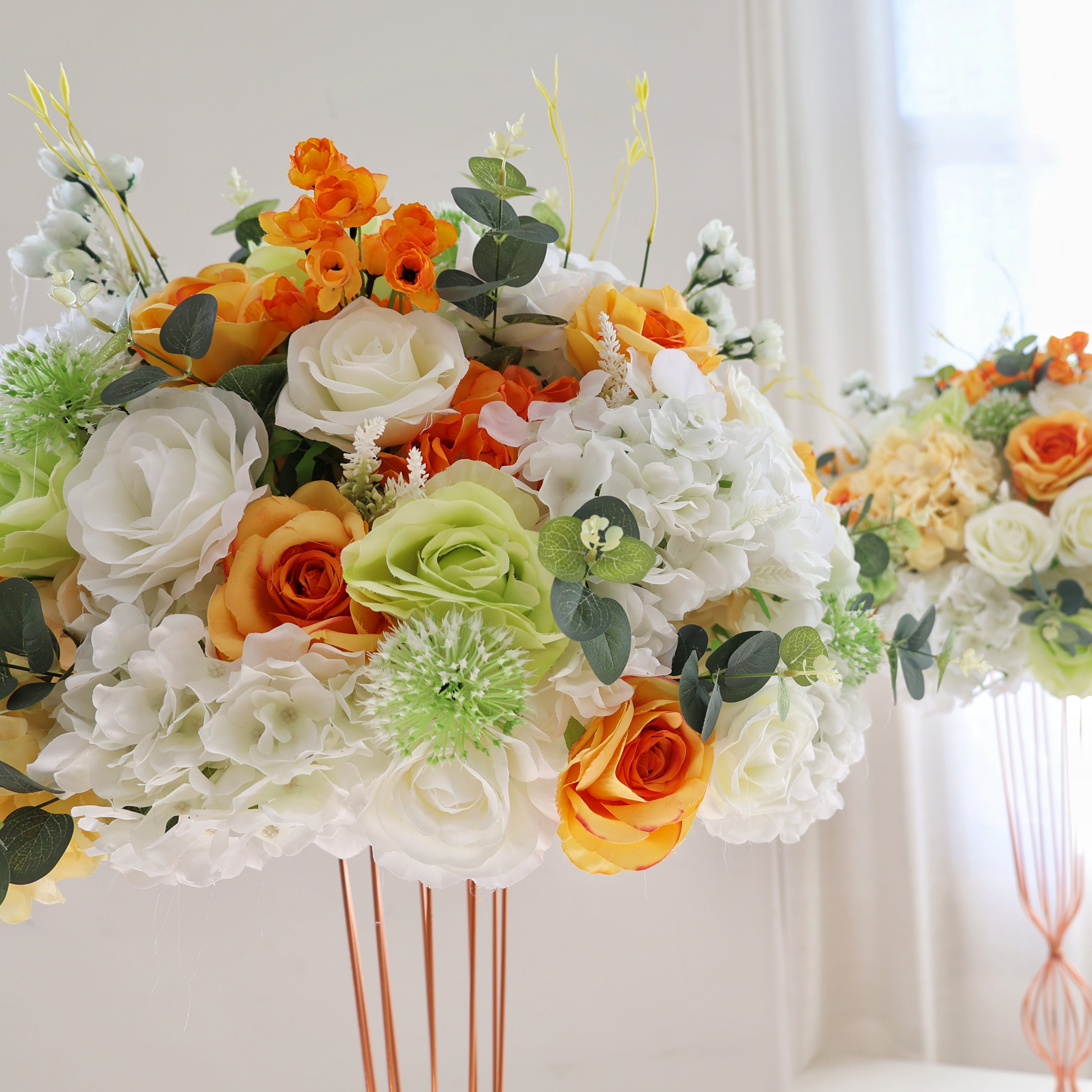 Orange Silk Flower Row Wedding Backdrop Centerpiece Floral Ball AAFC-090