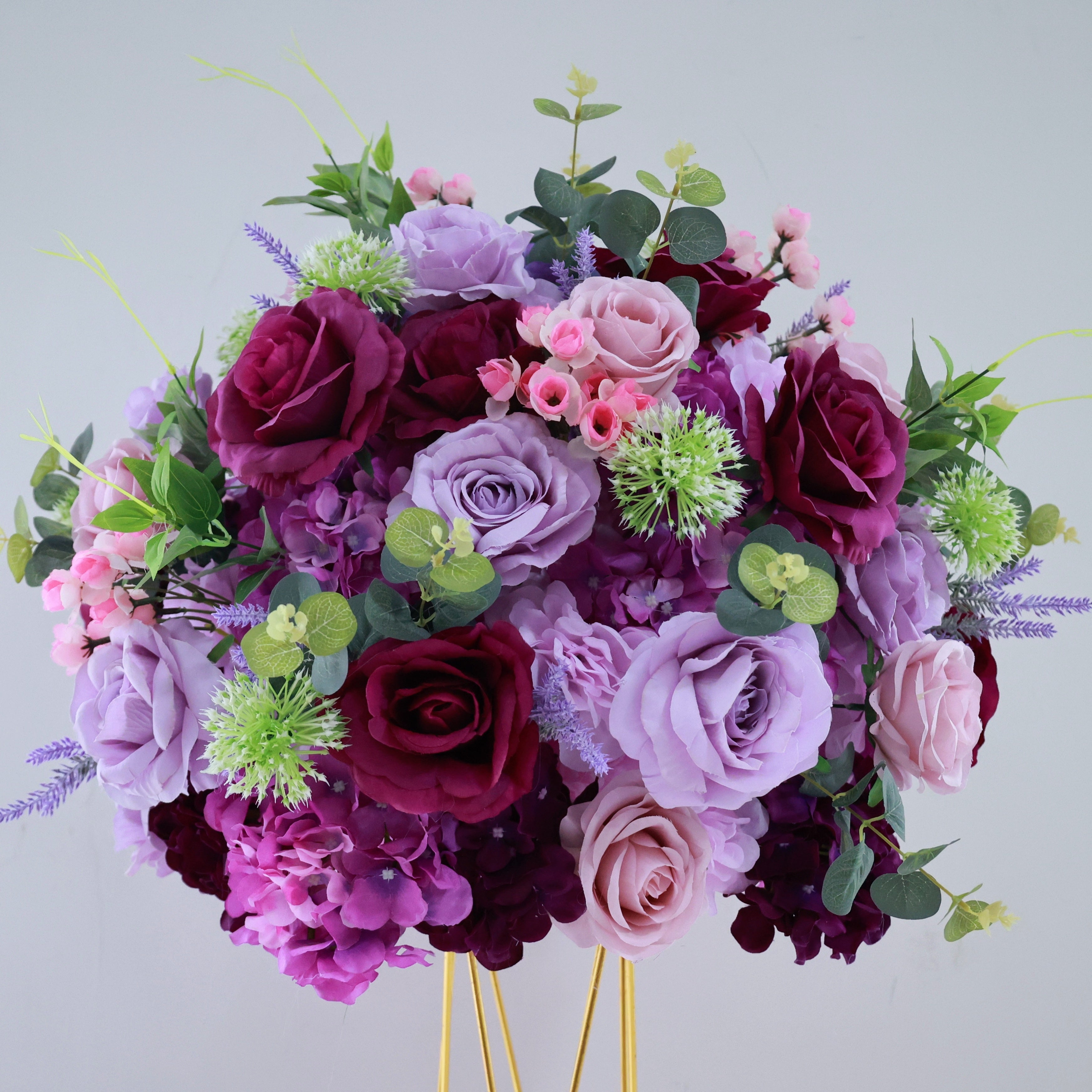 Purple Silk Flower Row Wedding Backdrop Centerpiece Floral Ball AAFC-0905