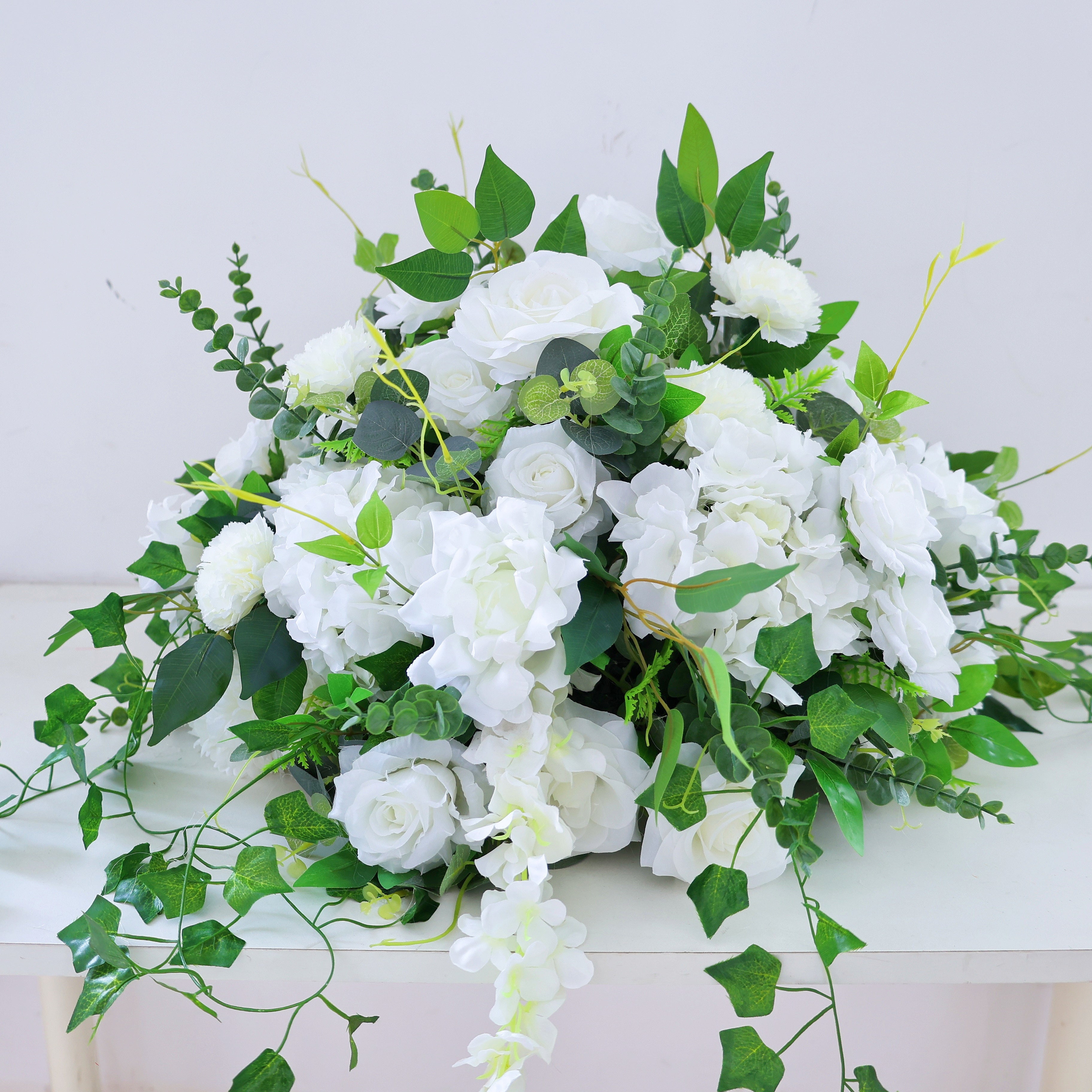 White Silk Flowers with Greenery Fabric Flower Ball Centerpieces AAFC-1472