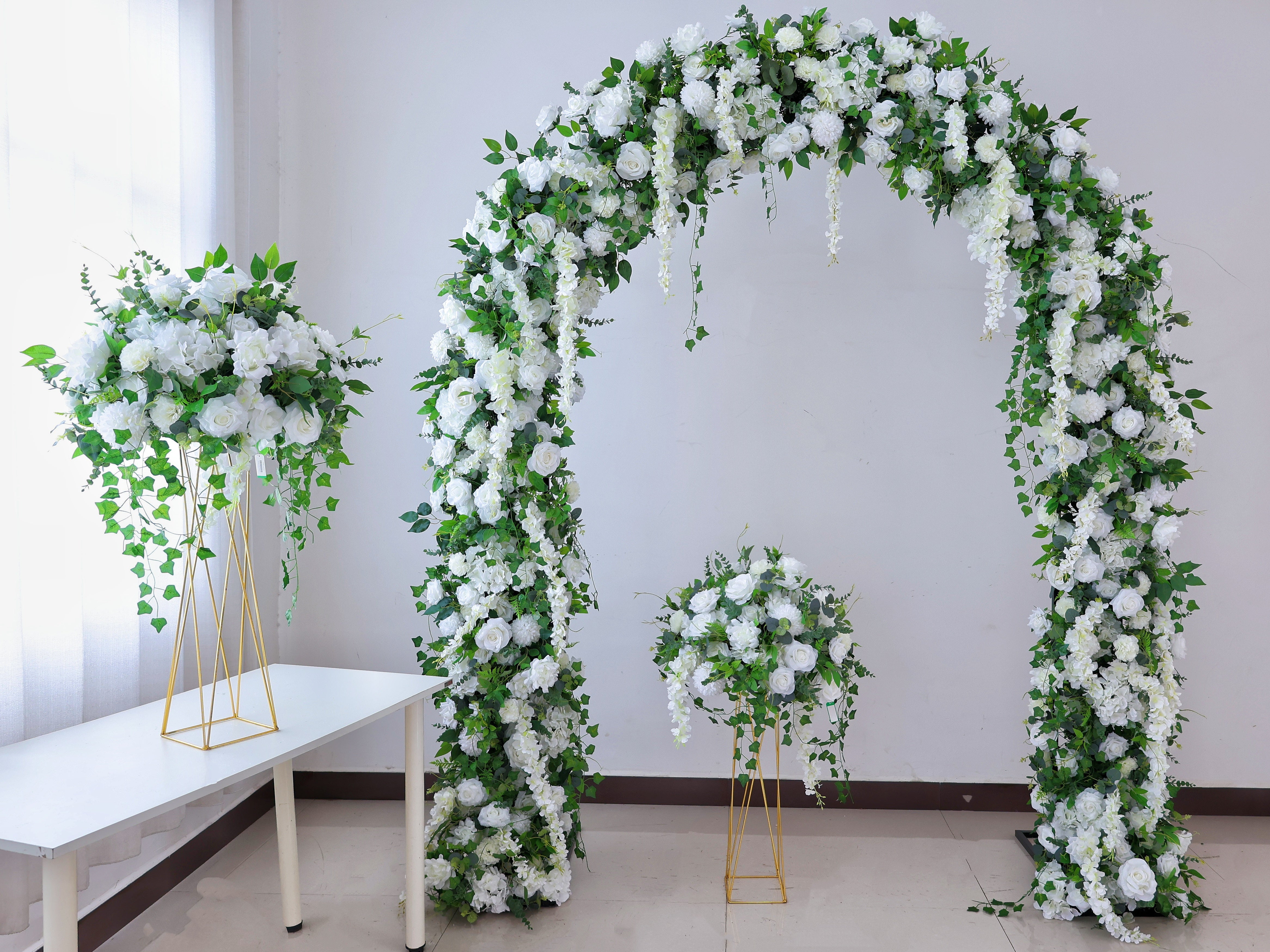 White Silk Flowers with Greenery Fabric Flower Ball Centerpieces AAFC-1472