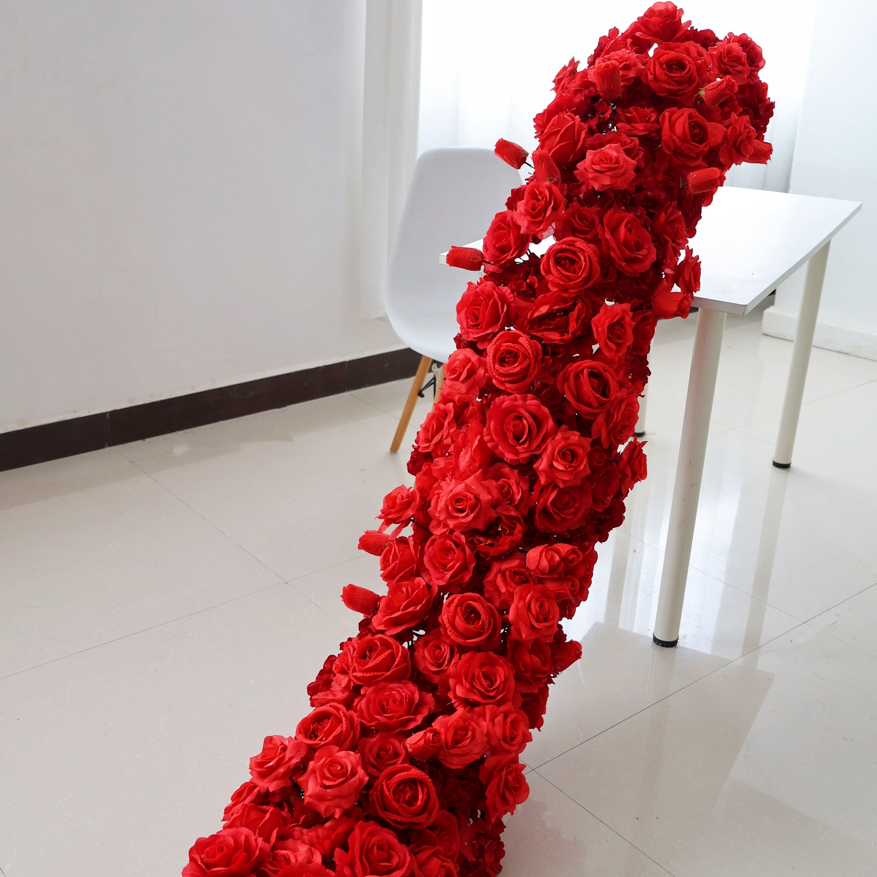 Red Silk Rose Table Flower Runner Row Wedding Banquet Decor AAFR-002