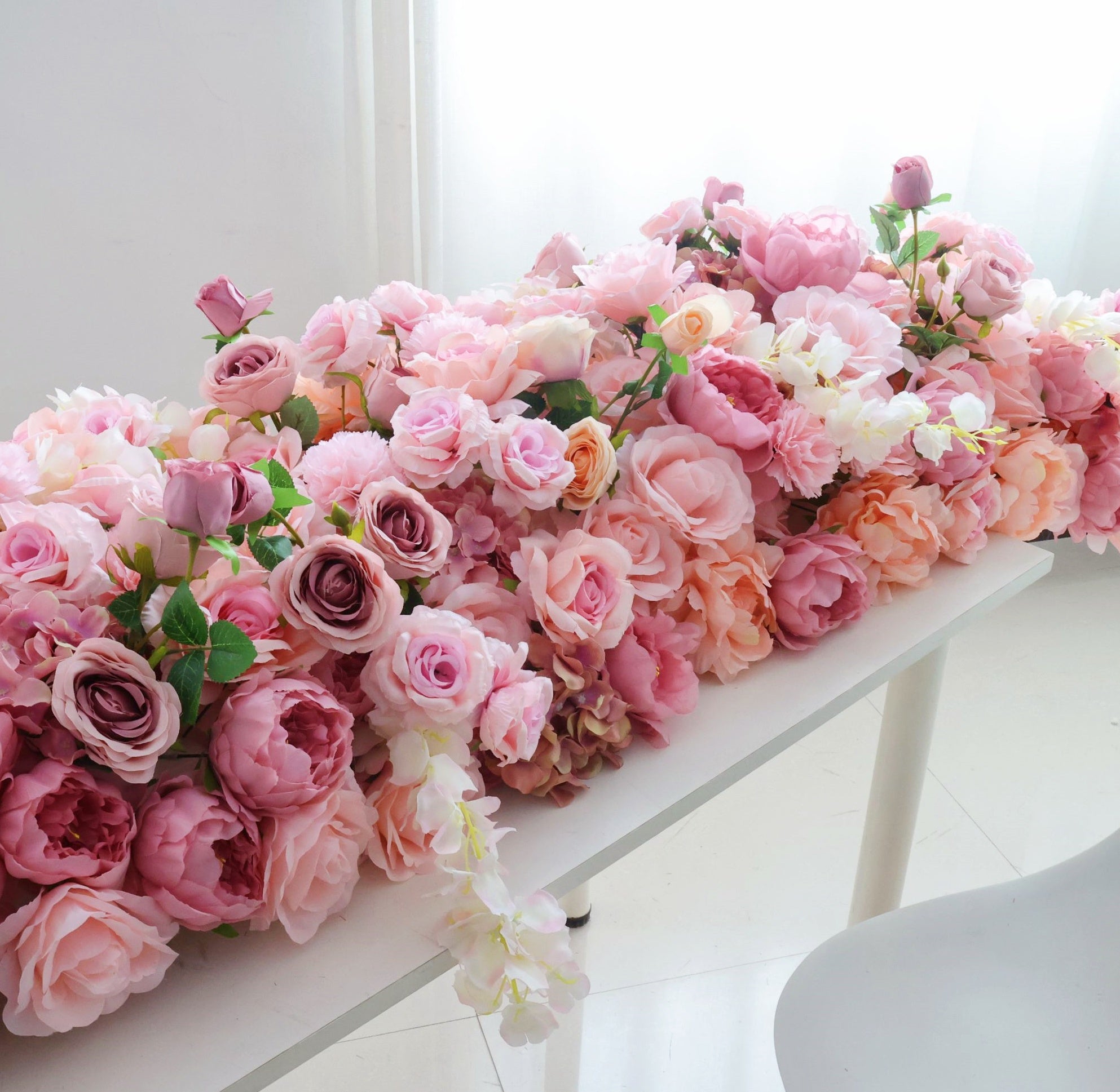 Pink Mixed Artificial Flower Runner Wedding Table Sofa Decor AAFR-049