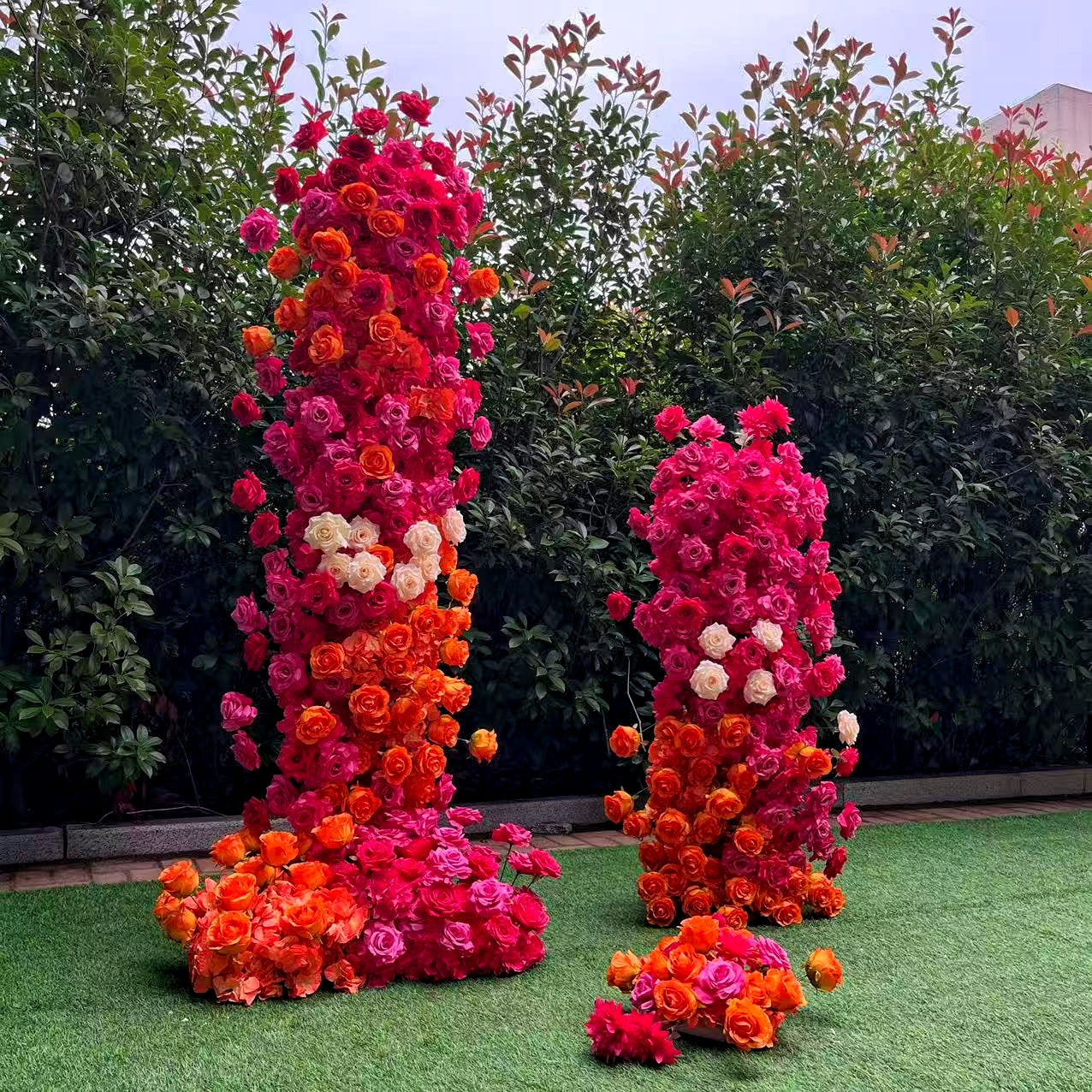 Pink Orange Flower Tower Pillar Backdrop For Wedding Decoration ABAW-002