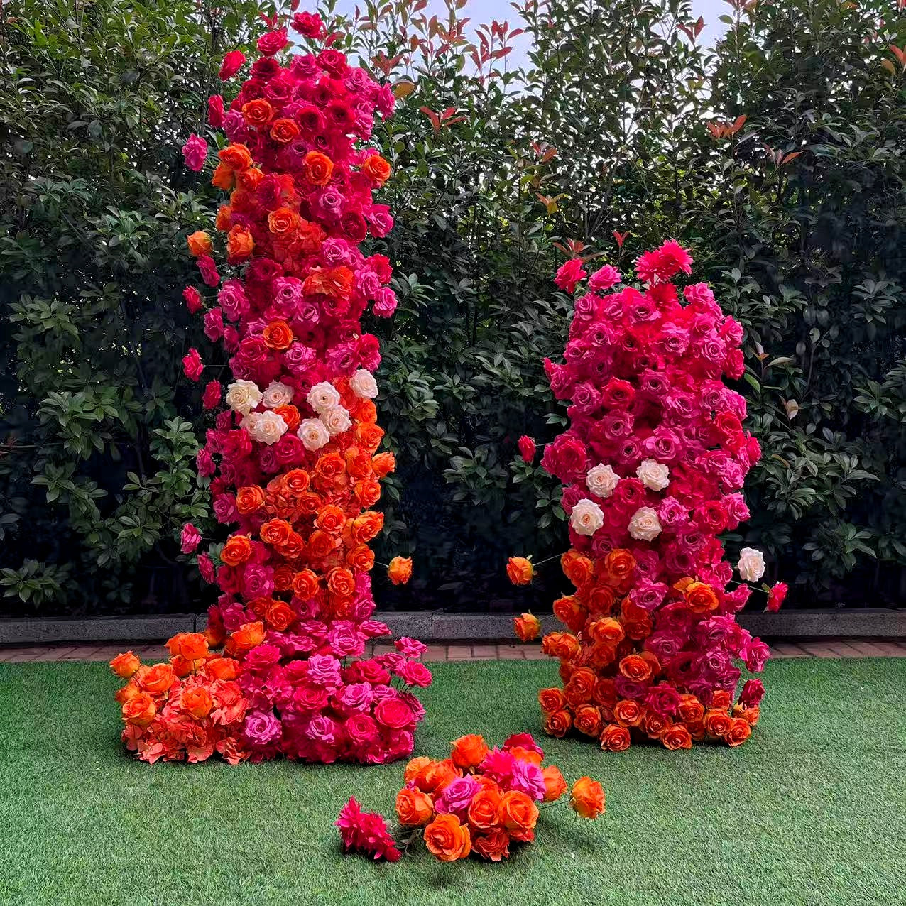 Pink Orange Flower Tower Pillar Backdrop For Wedding Decoration ABAW-002