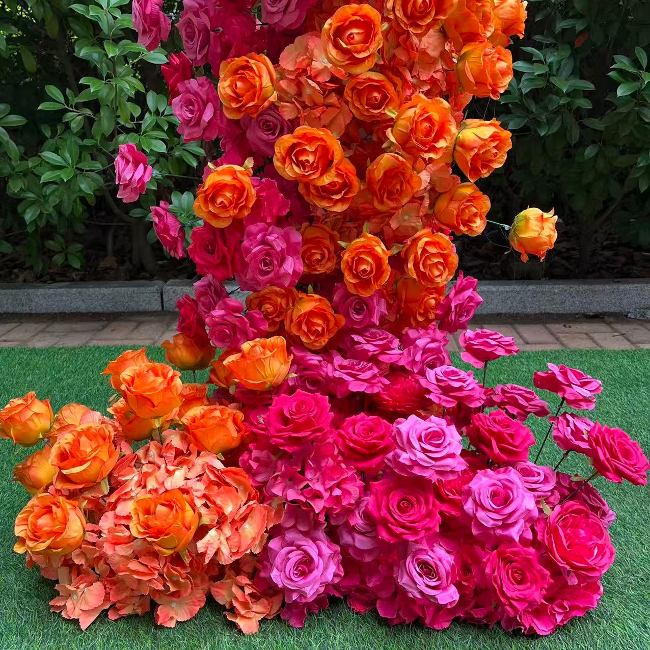 Pink Orange Flower Tower Pillar Backdrop For Wedding Decoration ABAW-002