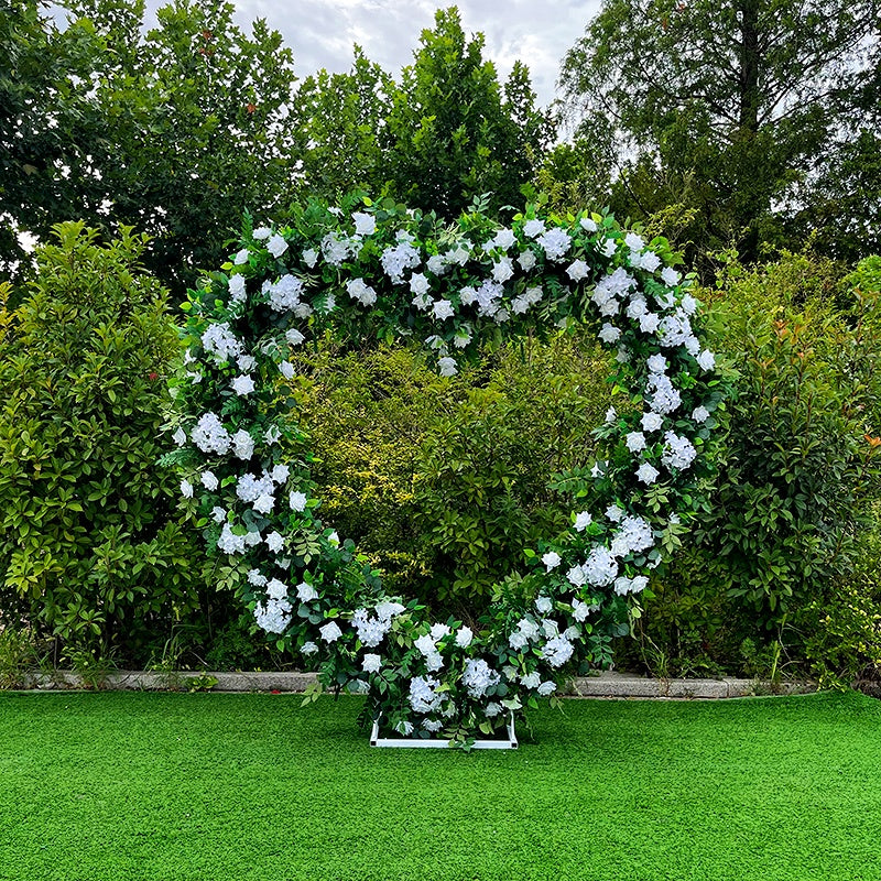 Green Leaves and White Fabric Rose Heart Shaped Arch Wedding Flower Wall ABAW-003