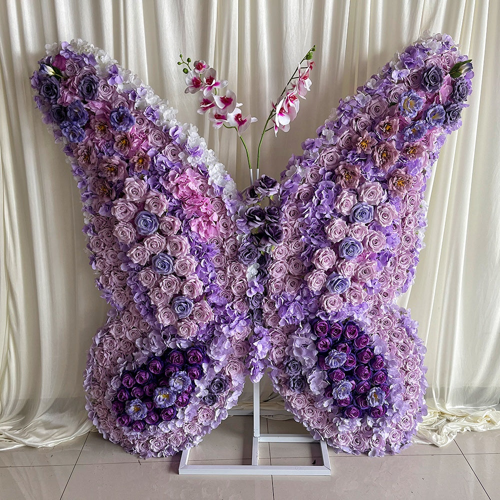 Purple Butterfly Artificial Flower Wall Backdrop for Wedding & Party Decor ABAW-005