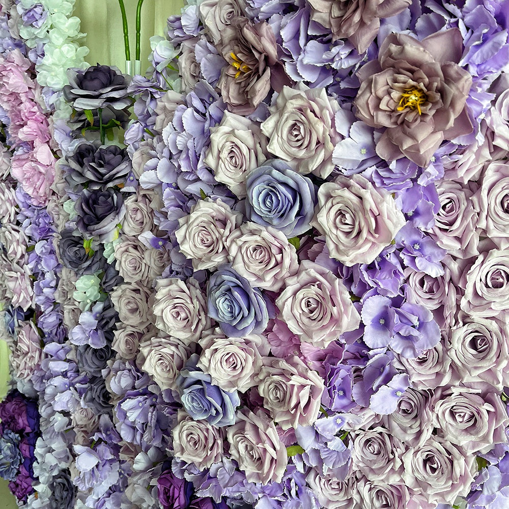 Purple Butterfly Artificial Flower Wall Backdrop for Wedding & Party Decor ABAW-005