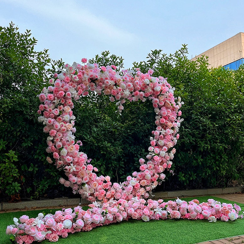 Romantic Pink Rose Heart Floral Arch for Wedding Bridal Shower Decor ABAW-017