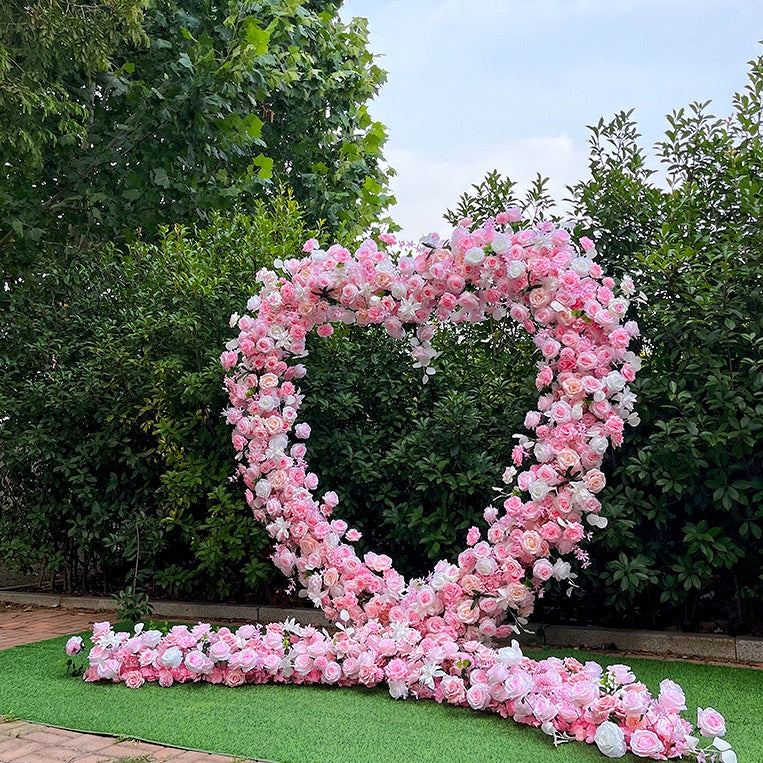 Romantic Pink Rose Heart Floral Arch for Wedding Bridal Shower Decor ABAW-017