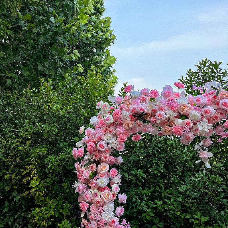 Romantic Pink Rose Heart Floral Arch for Wedding Bridal Shower Decor ABAW-017