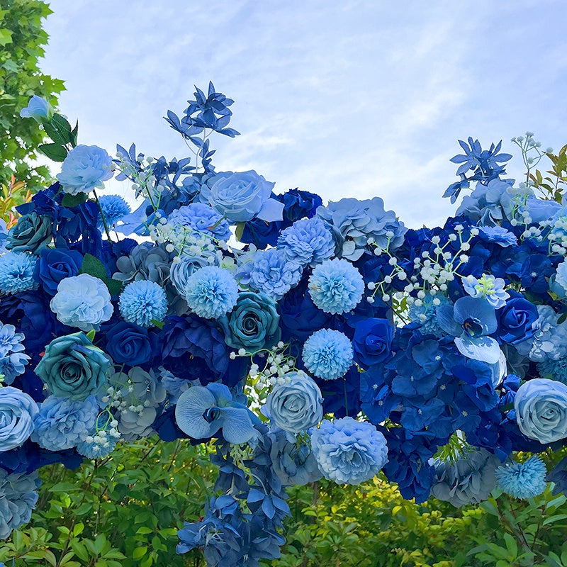 Flower Arch Heart Shaped Blue Rose Fabric Backdrop Outdoor Wedding Events ABAW-031