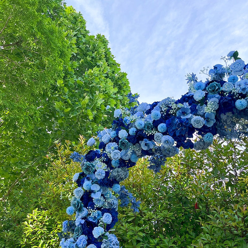 Flower Arch Heart Shaped Blue Rose Fabric Backdrop Outdoor Wedding Events ABAW-031