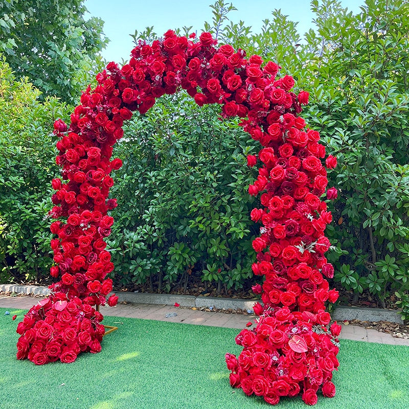 Luxury Red Rose Wedding Arch Floral Wall for Outdoor Events Decor ABAW-038
