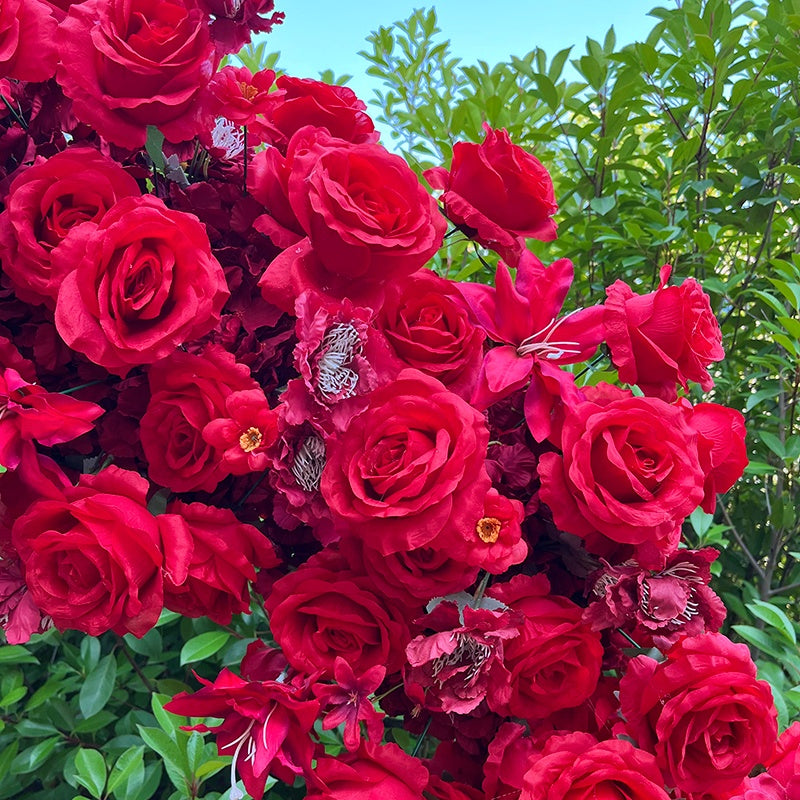 Luxury Red Rose Wedding Arch Floral Wall for Outdoor Events Decor ABAW-038
