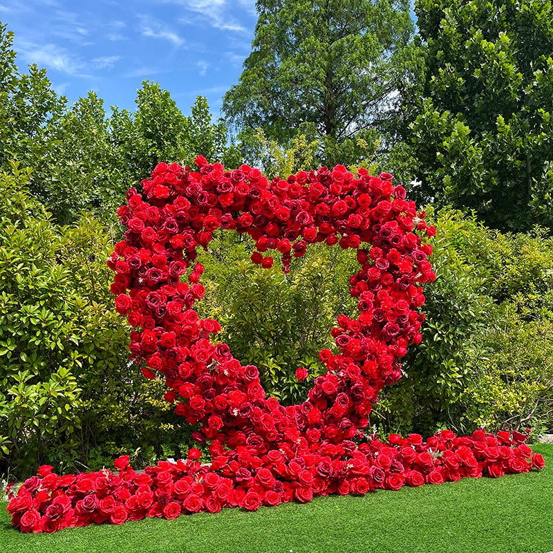 Luxury Red Rose Heart Flower Arch for Wedding Ceremony Event Backdrop ABAW-039