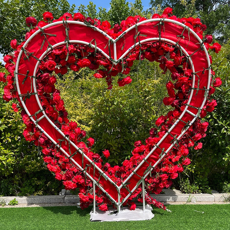 Luxury Red Rose Heart Flower Arch for Wedding Ceremony Event Backdrop ABAW-039