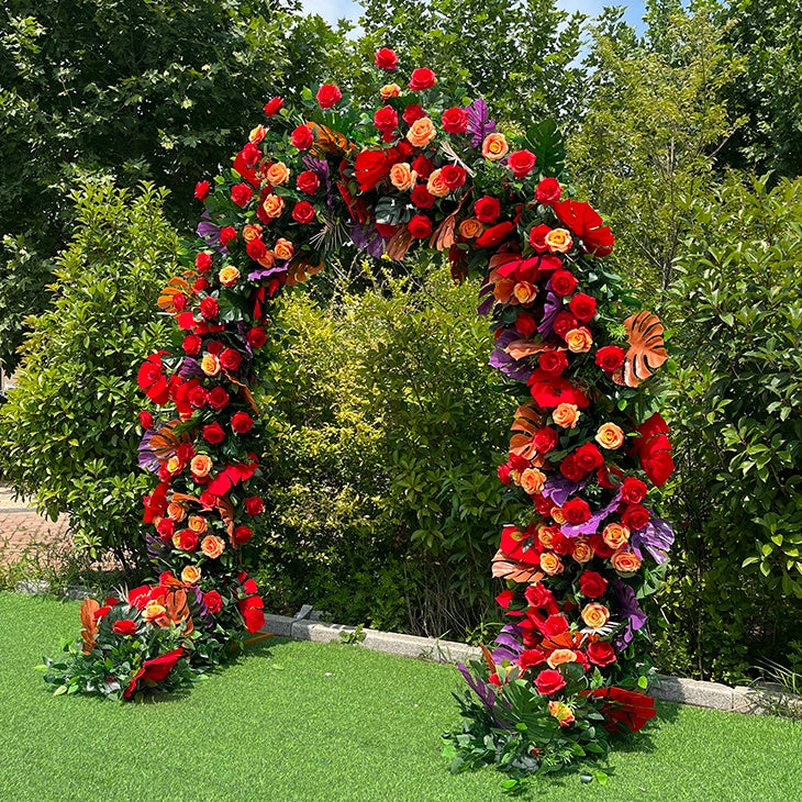Red Floral Arch Flower Wall Backdrop for Wedding Celebration Decor ABAW-040