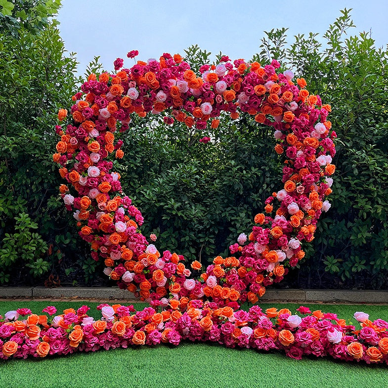 8ft Pink and Orange Heart Flower Arch for Wedding Bridal Shower ABAW-041