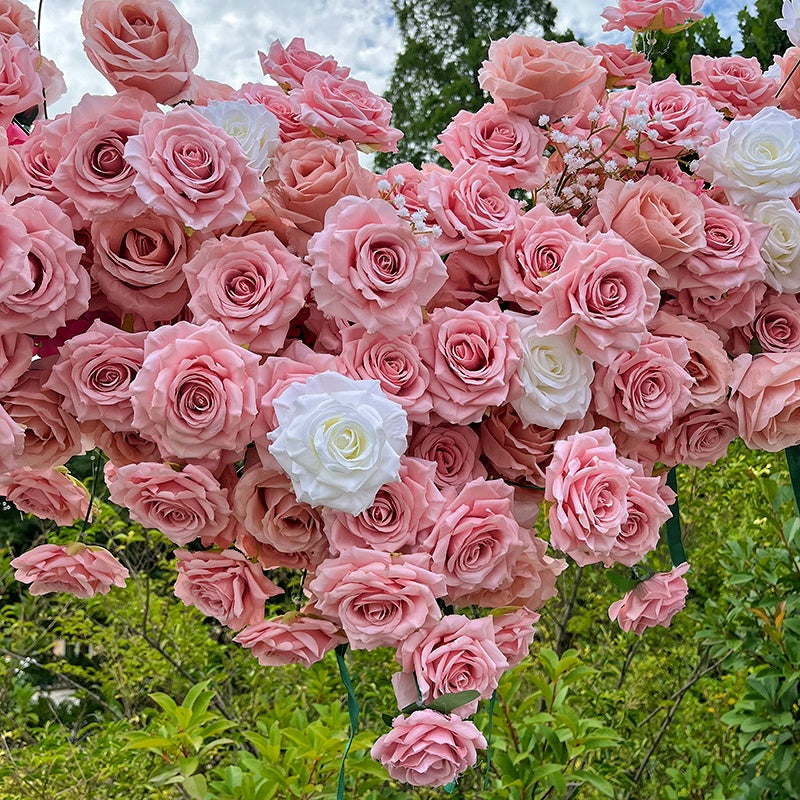8ft Pink Heart Shaped Fabric Arch Flower Wall Proposal Party Decor ABAW-043