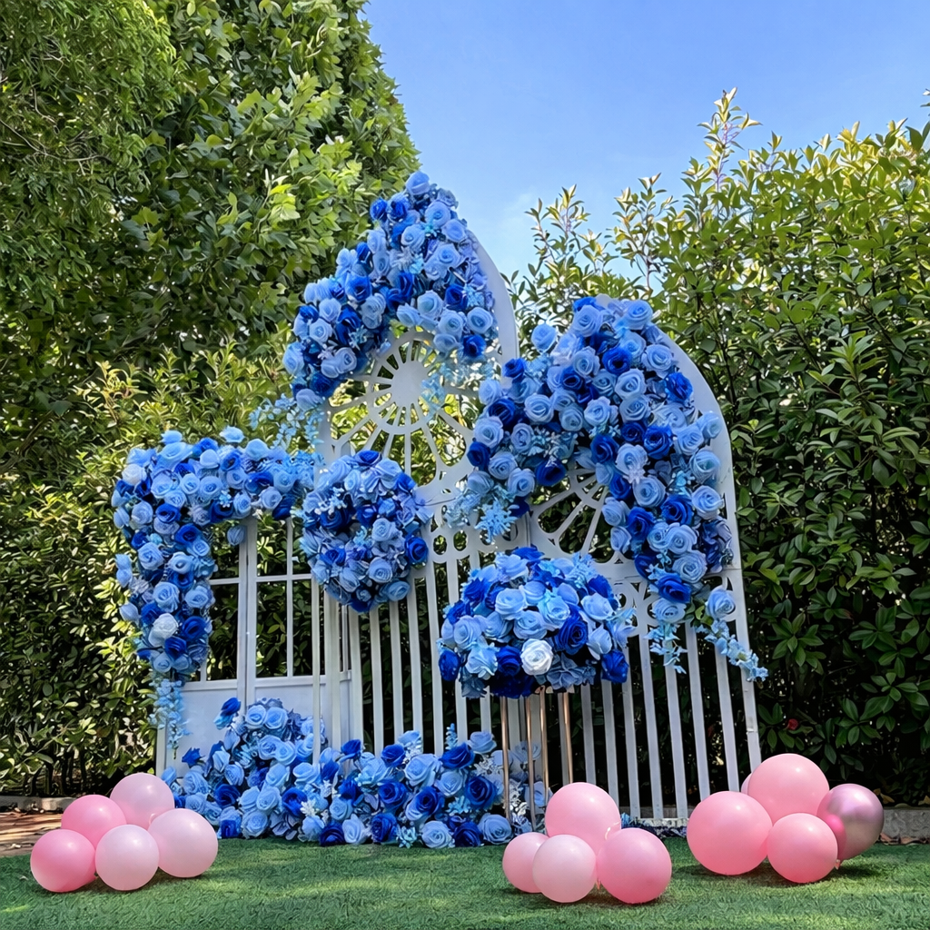 Blue White Rose Hanging Flower Floor Floral Flower Ball Wedding Event Props ABFC-054