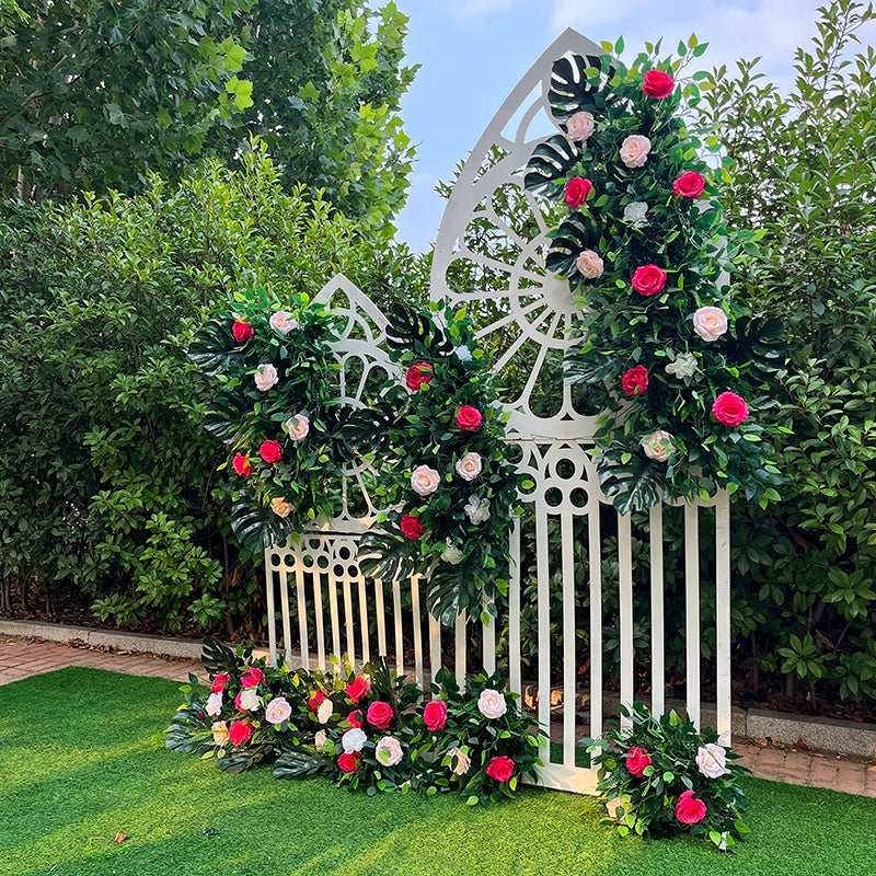 Red Rose with Greenery Flower Runner Wedding Table Decor ABFR-002