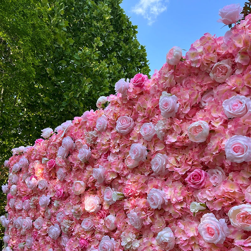 Pink Rose and Hydrangea Fabric 5D Flower Wall Wedding Backdrop Decor ABFW-005