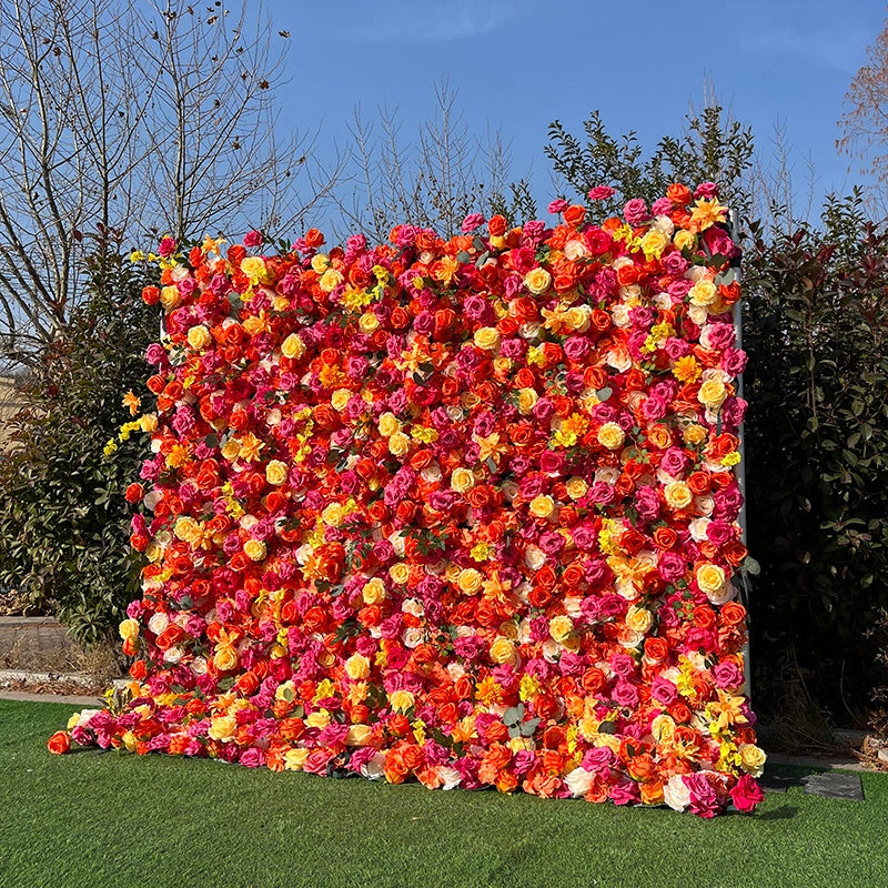 Orange Rose Yellow Fabric 5D Flower Wall Wedding Backdrop Decor ABFW-008