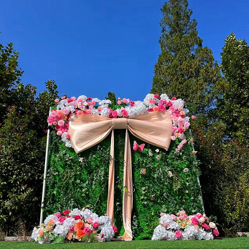 Luxury Greenery Wall Backdrop with Giant Bow for Wedding Party Decor ABFW-015