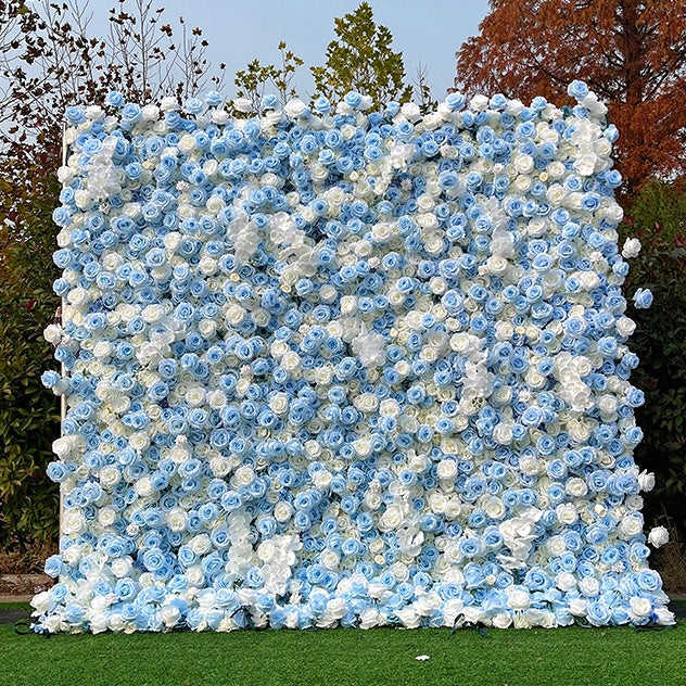 Blue Rose Flower Wall Backdrop for Bridal Shower & Event Decor ABFW-038