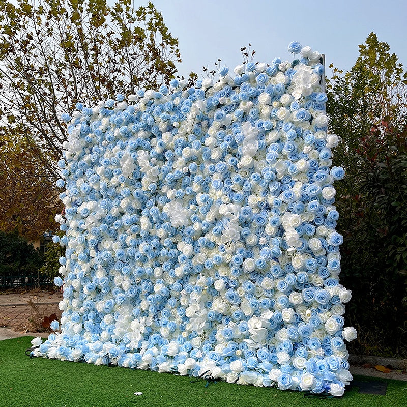 Blue Rose Flower Wall Backdrop for Bridal Shower & Event Decor ABFW-038