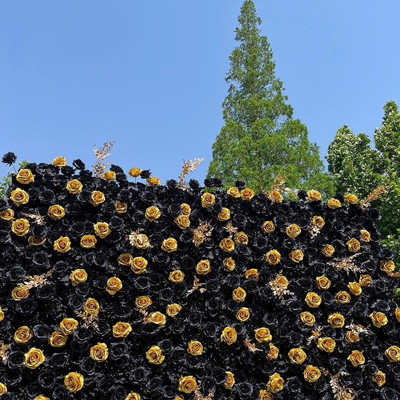Luxury Black Gold Rose Flower Wall Backdrop for Birthday & VIP Event Decor ABFW-069