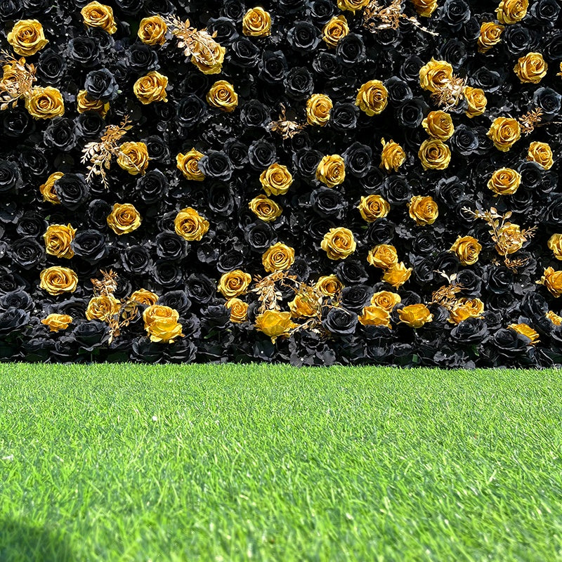 Luxury Black Gold Rose Flower Wall Backdrop for Birthday & VIP Event Decor ABFW-069