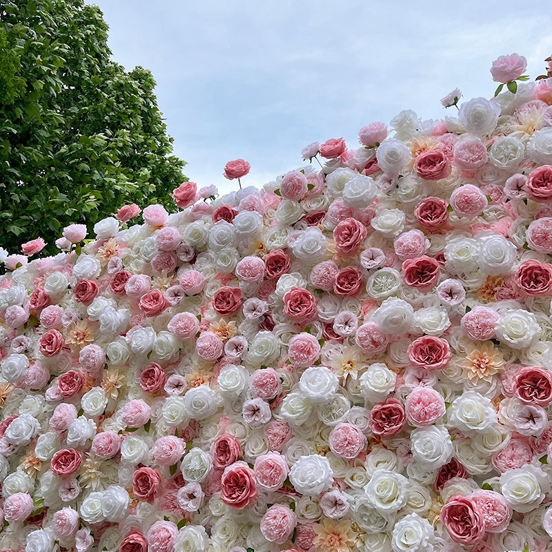 5D Pink White 8ft Flower Wall Backdrop for Bridal Shower Event Decor ABFW-091