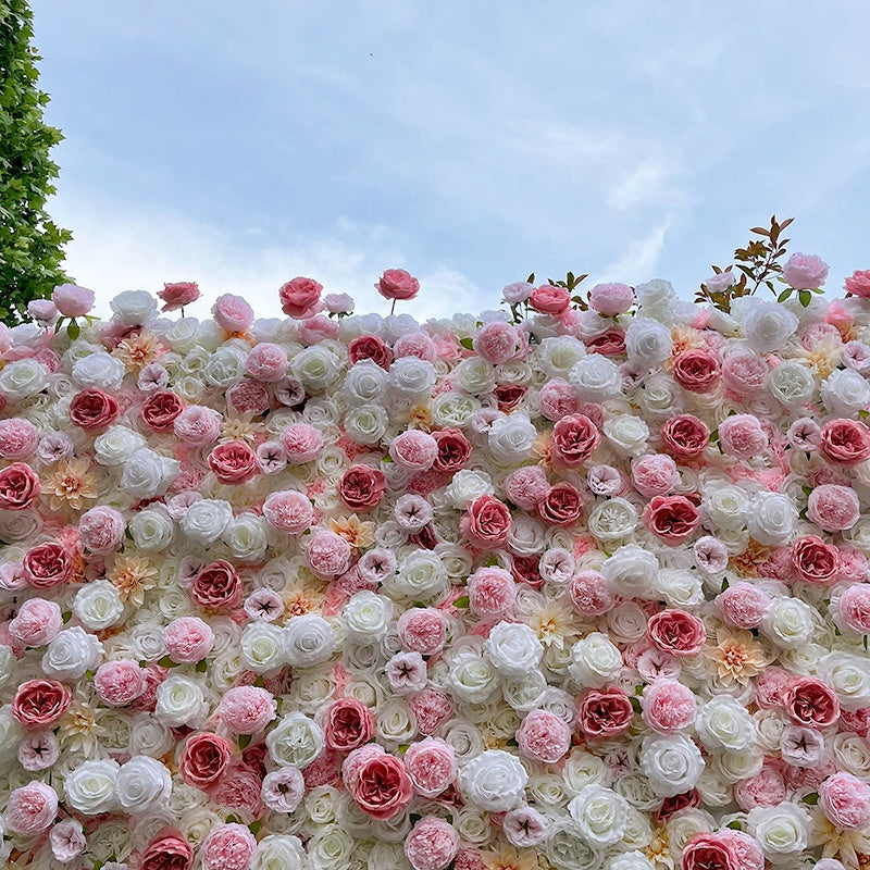 5D Pink White 8ft Flower Wall Backdrop for Bridal Shower Event Decor ABFW-091