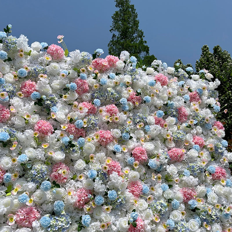 5D Fabric White Pink Mixed Flowers Rolling Up Curtain Flower Wall ABFW-095