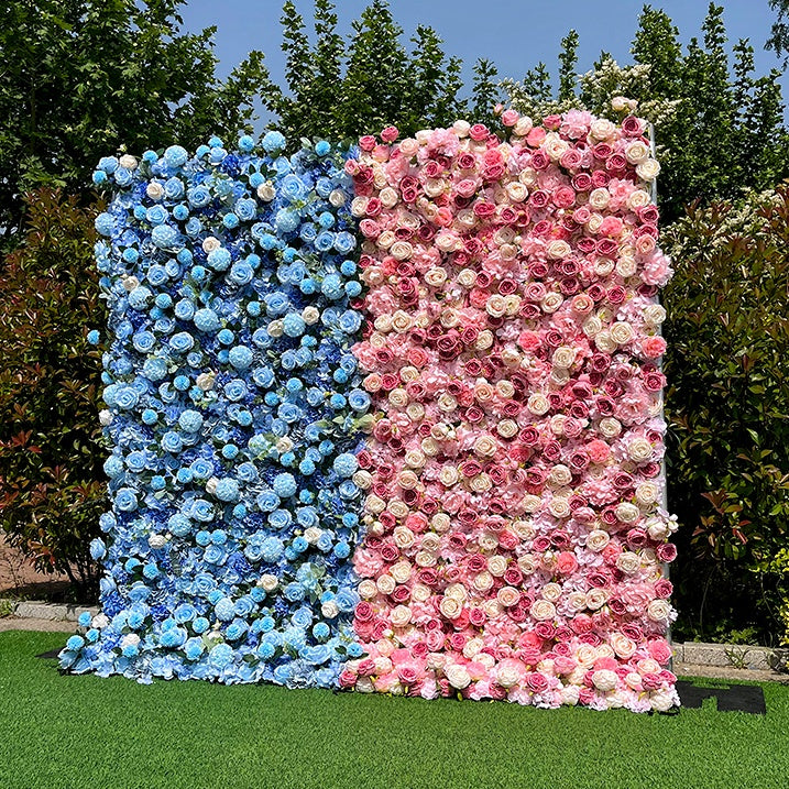 Outdoor flower wall backdrop for romantic event decoration.