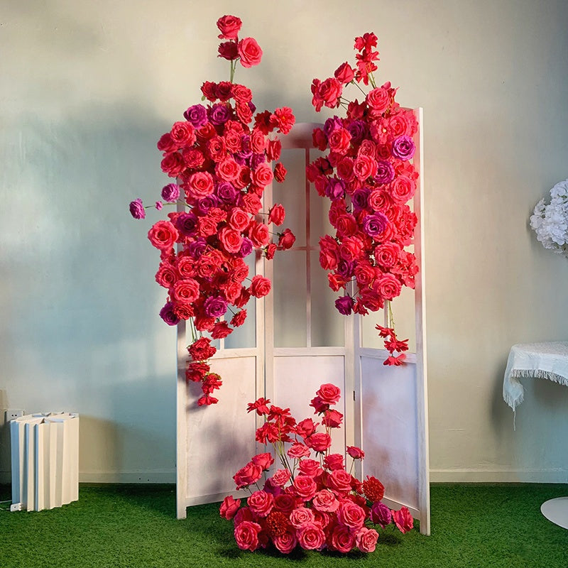 Red Artificial Floor Flower Arrangement Wedding Party Decor ABGF-012